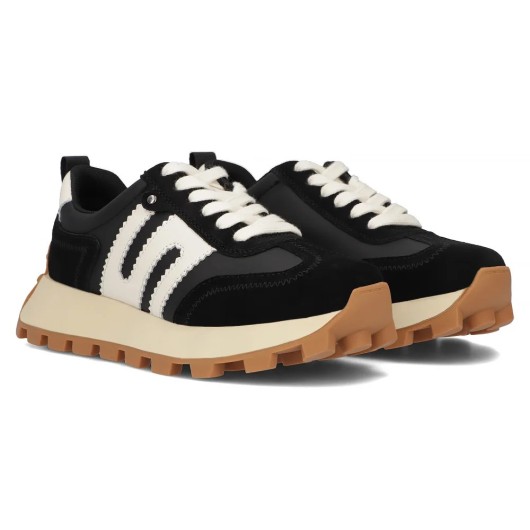 Skórzane sneakersy damskie Filippo – czarne buty sportowe na platformie