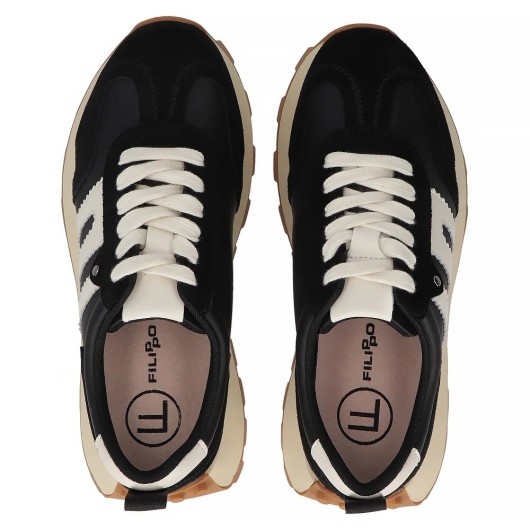Skórzane sneakersy damskie Filippo – czarne buty sportowe na platformie