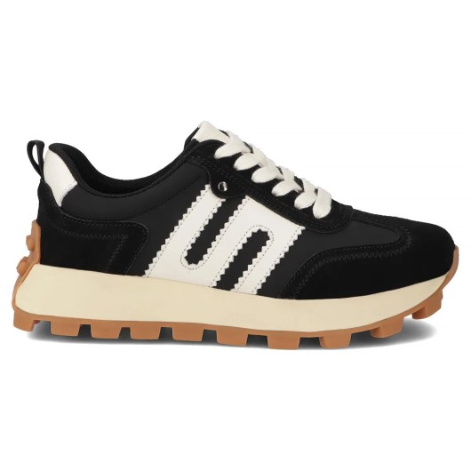 Skórzane sneakersy damskie Filippo – czarne buty sportowe na platformie