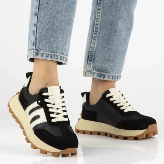 Skórzane sneakersy damskie Filippo – czarne buty sportowe na platformie