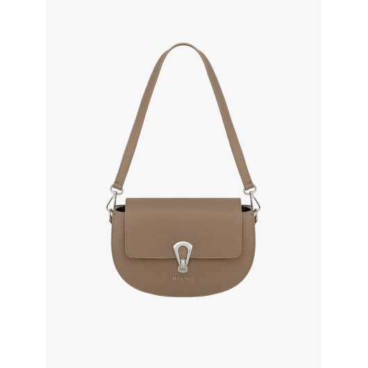 Ciemnobeżowa torebka damska Ryłko z ozdobną klamrą