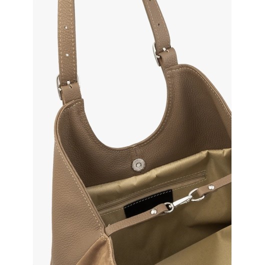 Ciemnobeżowa duża torebka damska shopper RYŁKO skórzana – elegancka torba na ramię