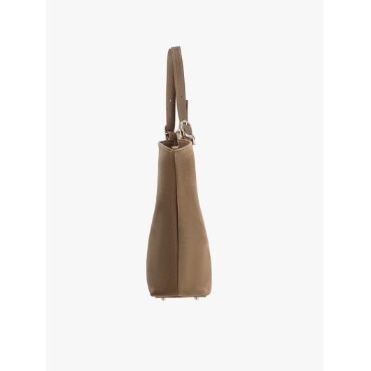 Ciemnobeżowa duża torebka damska shopper RYŁKO skórzana – elegancka torba na ramię