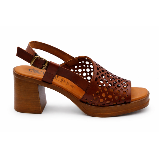 Hiszpańskie sandały skórzane damskie na słupku – Hee brązowe