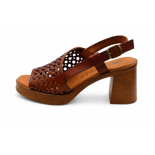 Hiszpańskie sandały skórzane damskie na słupku – Hee brązowe
