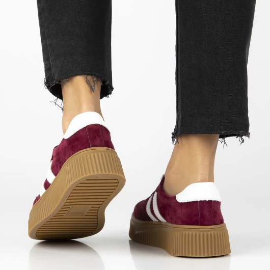 Skórzane sneakersy Filippo – bordowe buty damskie na platformie