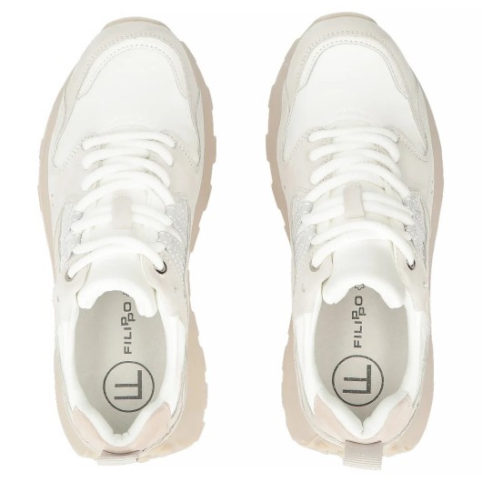 Skórzane sneakersy Filippo DP7560/26 WH GR – białe sneakersy damskie