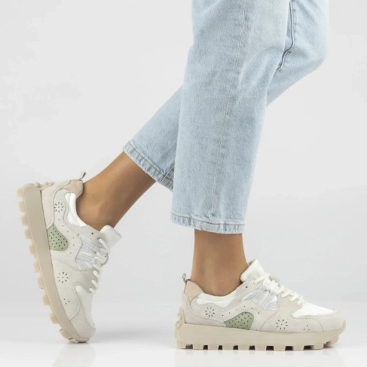 Skórzane sneakersy Filippo DP7560/26 WH GR – białe sneakersy damskie