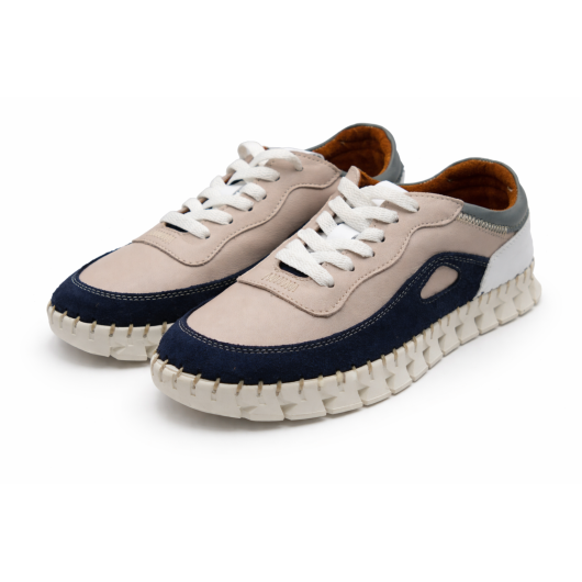 Damskie buty sportowe RIXA skórzane – wygodne sneakersy granatowo-beżowe