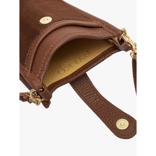 Mała, prostokątna listonoszka z łączonych skór