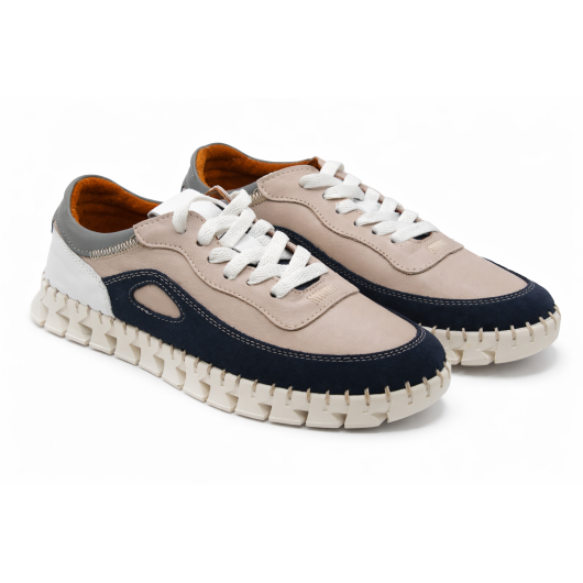 Damskie buty sportowe RIXA skórzane – wygodne sneakersy granatowo-beżowe