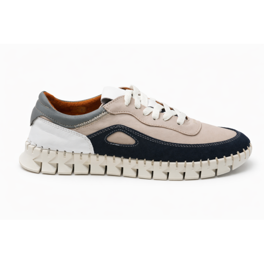 Damskie buty sportowe RIXA skórzane – wygodne sneakersy granatowo-beżowe