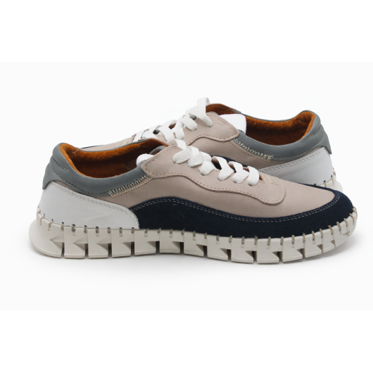 Damskie buty sportowe RIXA skórzane – wygodne sneakersy granatowo-beżowe