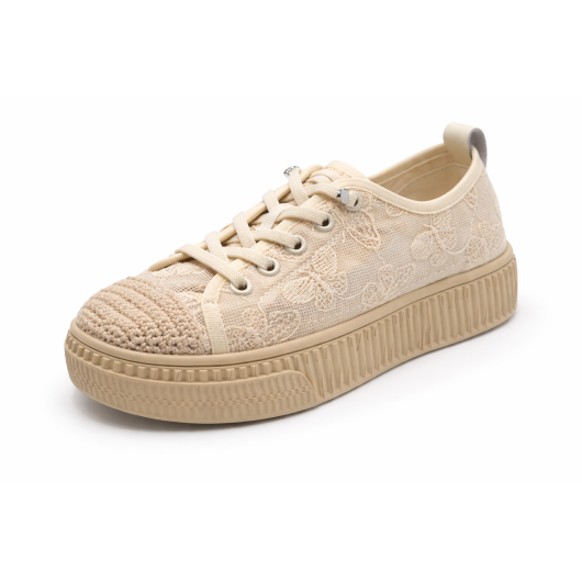 Koronkowe trampki damskie Loretta Vitale – beżowe sneakersy platforma HIT 2026