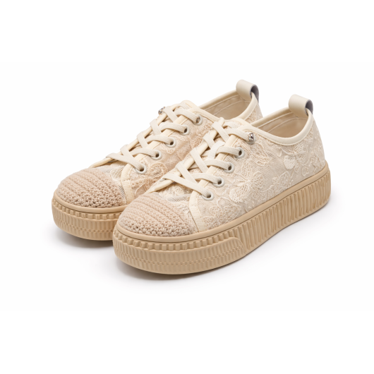 Koronkowe trampki damskie Loretta Vitale – beżowe sneakersy platforma HIT 2026