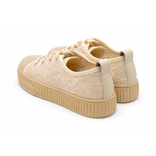 Koronkowe trampki damskie Loretta Vitale – beżowe sneakersy platforma HIT 2026