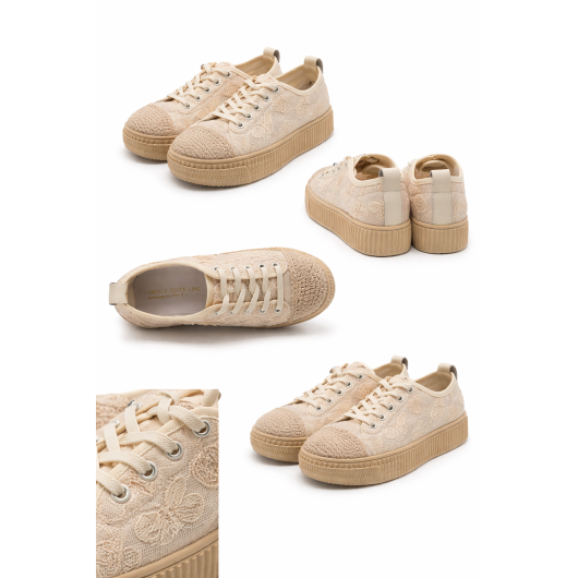 Koronkowe trampki damskie Loretta Vitale – beżowe sneakersy platforma HIT 2026