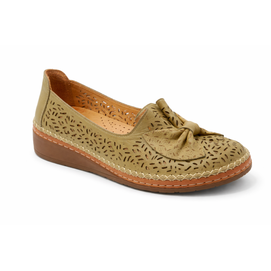 Comfortabel półbuty damskie skórzane ażurowe khaki – wygodne, lekkie, na lato do 42