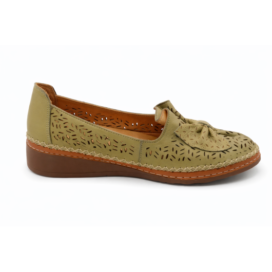 Comfortabel półbuty damskie skórzane ażurowe khaki – wygodne, lekkie, na lato do 42
