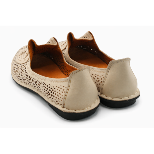 Comfortabel półbuty skórzane damskie beżowe ażurowe – wygodne do 42