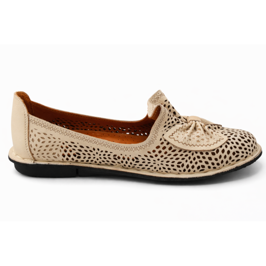 Comfortabel półbuty skórzane damskie beżowe ażurowe – wygodne do 42