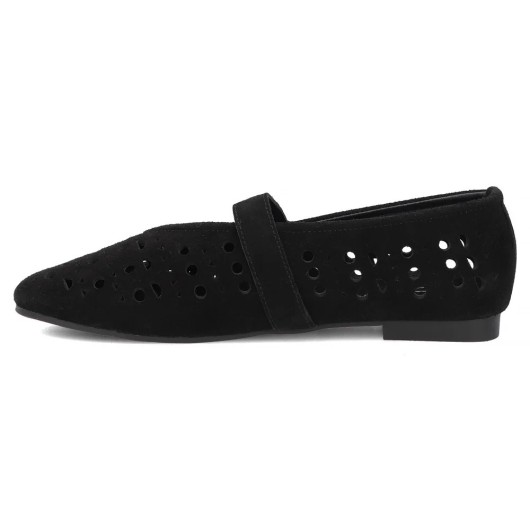 Skórzane baleriny zamszowe Filippo czarne – ażurowe, lekkie i stylowe