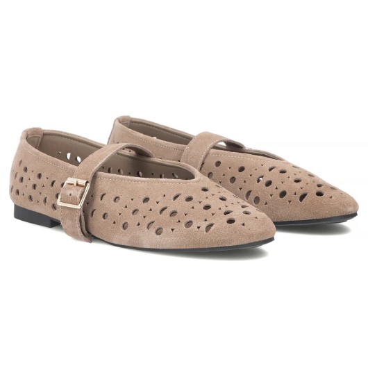 Skórzane baleriny Filippo DP7875/26 BE beżowe – ażurowe, lekkie i eleganckie