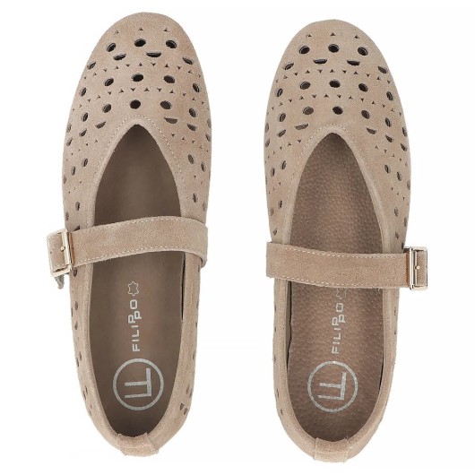 Skórzane baleriny Filippo DP7875/26 BE beżowe – ażurowe, lekkie i eleganckie