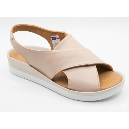 Beżowe Sandały Damskie Brodacz na Koturnie – Komfort i Styl Cross-Strap