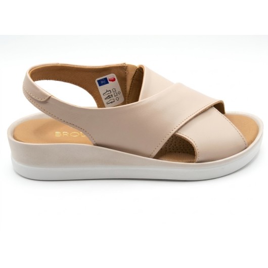 Beżowe Sandały Damskie Brodacz na Koturnie – Komfort i Styl Cross-Strap