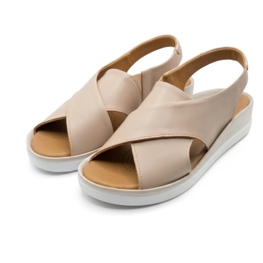 Beżowe Sandały Damskie Brodacz na Koturnie – Komfort i Styl Cross-Strap