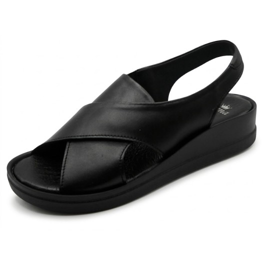 Sandały Damskie Skórzane Brodacz – Czarna Klasyka na Platformie