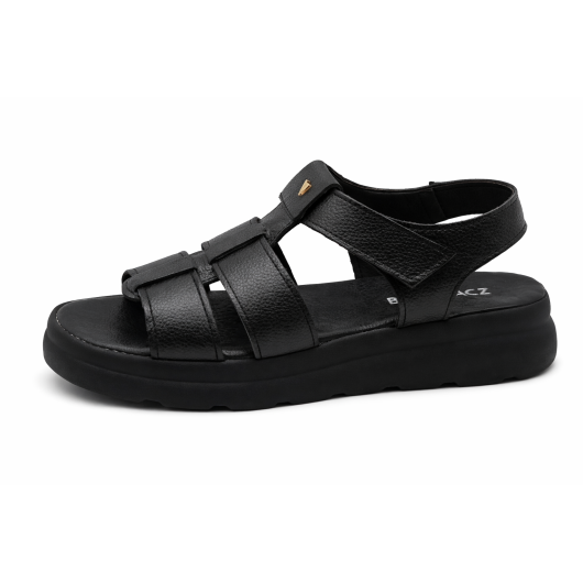 Sandały damskie czarne skórzane Brodacz na platformie – lekkie i wygodne