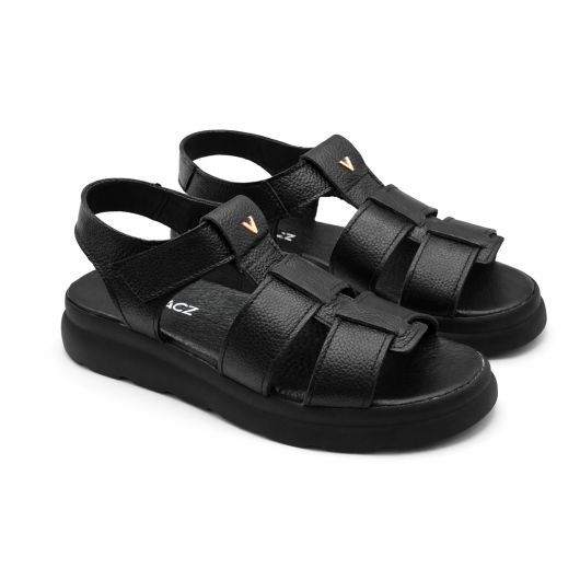 Sandały damskie czarne skórzane Brodacz na platformie – lekkie i wygodne