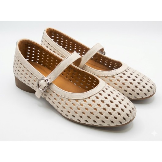 Półbuty Damskie Loretta Vitale Beżowe Skórzane Perforowane – Komfort i Styl
