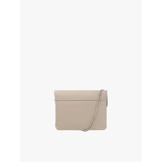 Beżowa skórzana kopertówka Ryłko na łańcuszku – elegancka torebka damska