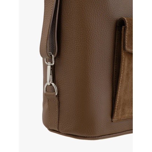 Jasnobrązowy skórzany plecak damski Ryłko 2w1 – torebka plecak elegancki