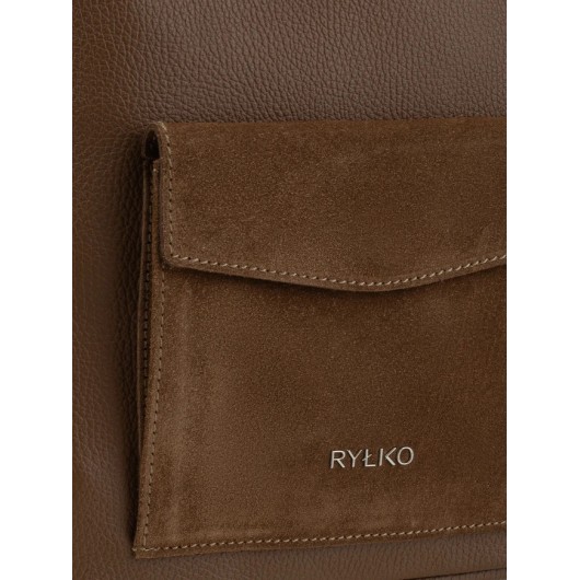 Jasnobrązowy skórzany plecak damski Ryłko 2w1 – torebka plecak elegancki