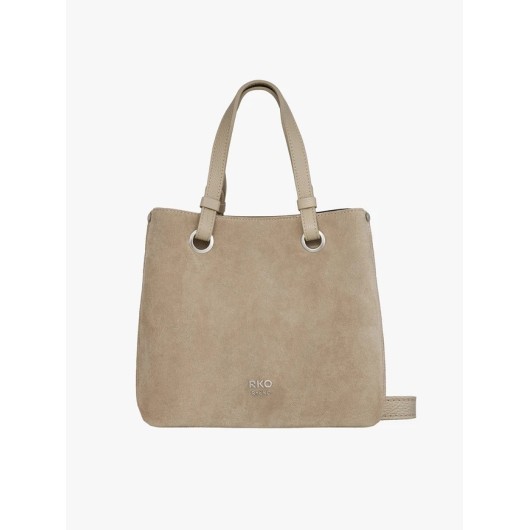 Duża beżowa torebka skórzana Ryłko – elegancka shopperka damska