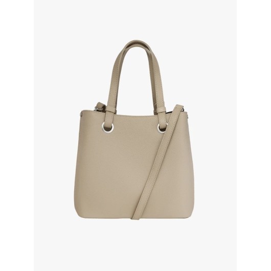 Duża beżowa torebka skórzana Ryłko – elegancka shopperka damska