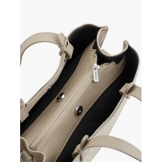 Duża beżowa torebka skórzana Ryłko – elegancka shopperka damska