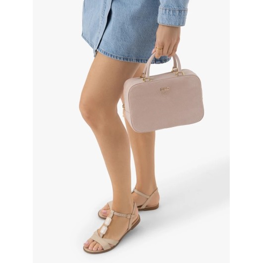 Jasnoróżowa torebka bowling bag Ryłko skórzana – elegancka damska kuferek