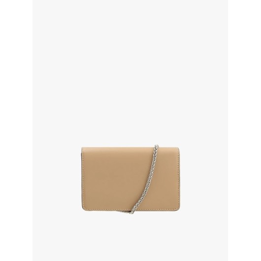 Beżowa mała torebka skórzana Ryłko na łańcuszku – elegancka listonoszka damska