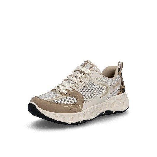 Sneakersy damskie Rieker M6501-60 beżowe – lekkie buty na platformie, sznurowane