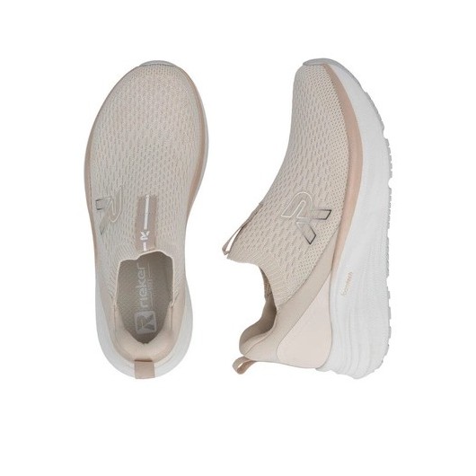 Sneakersy damskie Rieker W4100-60 beżowe – wsuwane buty na platformie, lekkie