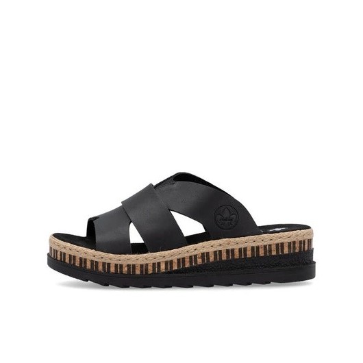 Klapki damskie Rieker V7989-00 czarne – skórzane na platformie, wygodne