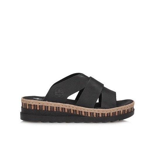 Klapki damskie Rieker V7989-00 czarne – skórzane na platformie, wygodne