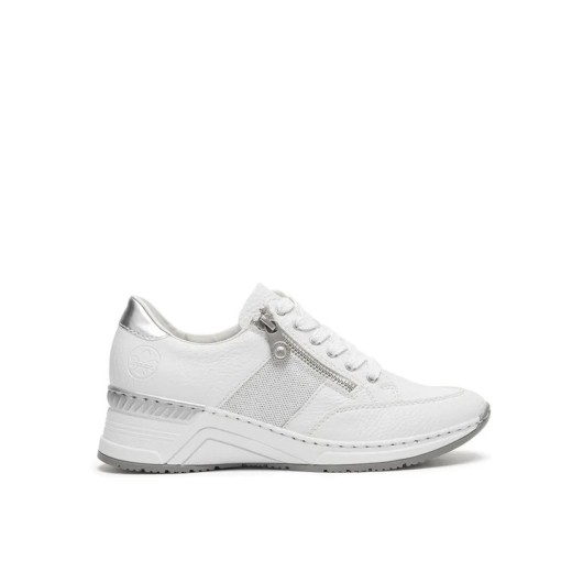 Półbuty Damskie Rieker N4322-80 – Białe Skórzane Sneakersy z Systemem Antistress