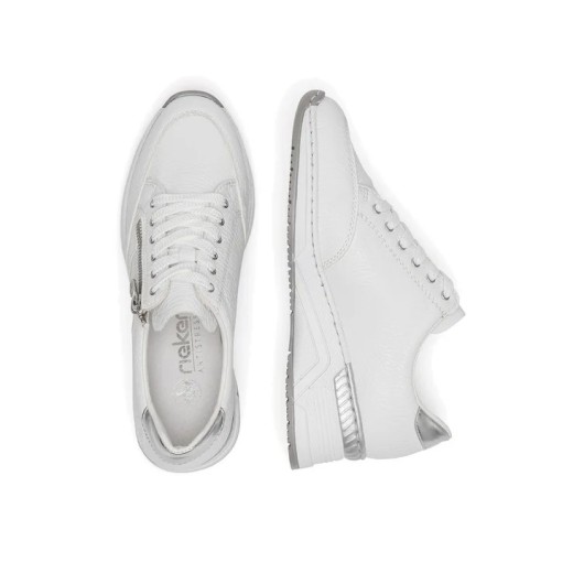 Półbuty Damskie Rieker N4322-80 – Białe Skórzane Sneakersy z Systemem Antistress
