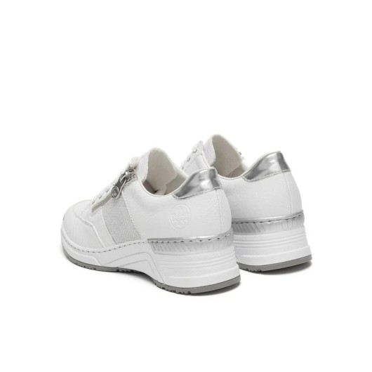Półbuty Damskie Rieker N4322-80 – Białe Skórzane Sneakersy z Systemem Antistress
